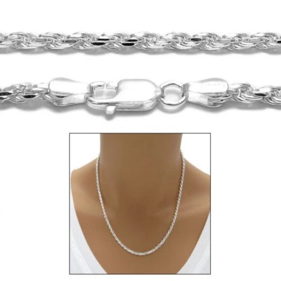 STERLING SILVER DIAMOND CUT ROPE CHAIN NECKLACE 2.5MM (GAUGE 060) - Picture 1 of 2